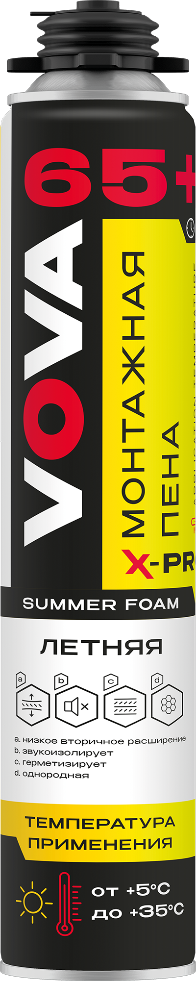 Пена монтажная профессиональная Летняя VOVA X-PRO 65+, 850 м